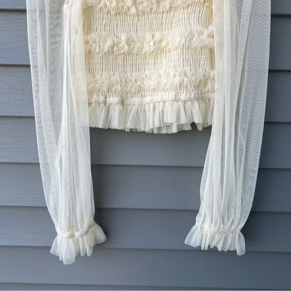 Mele E Pere Boho Ruffle Crop Top Sheer Long Sleeve Women’s Size S Cream - Picture 7 of 11